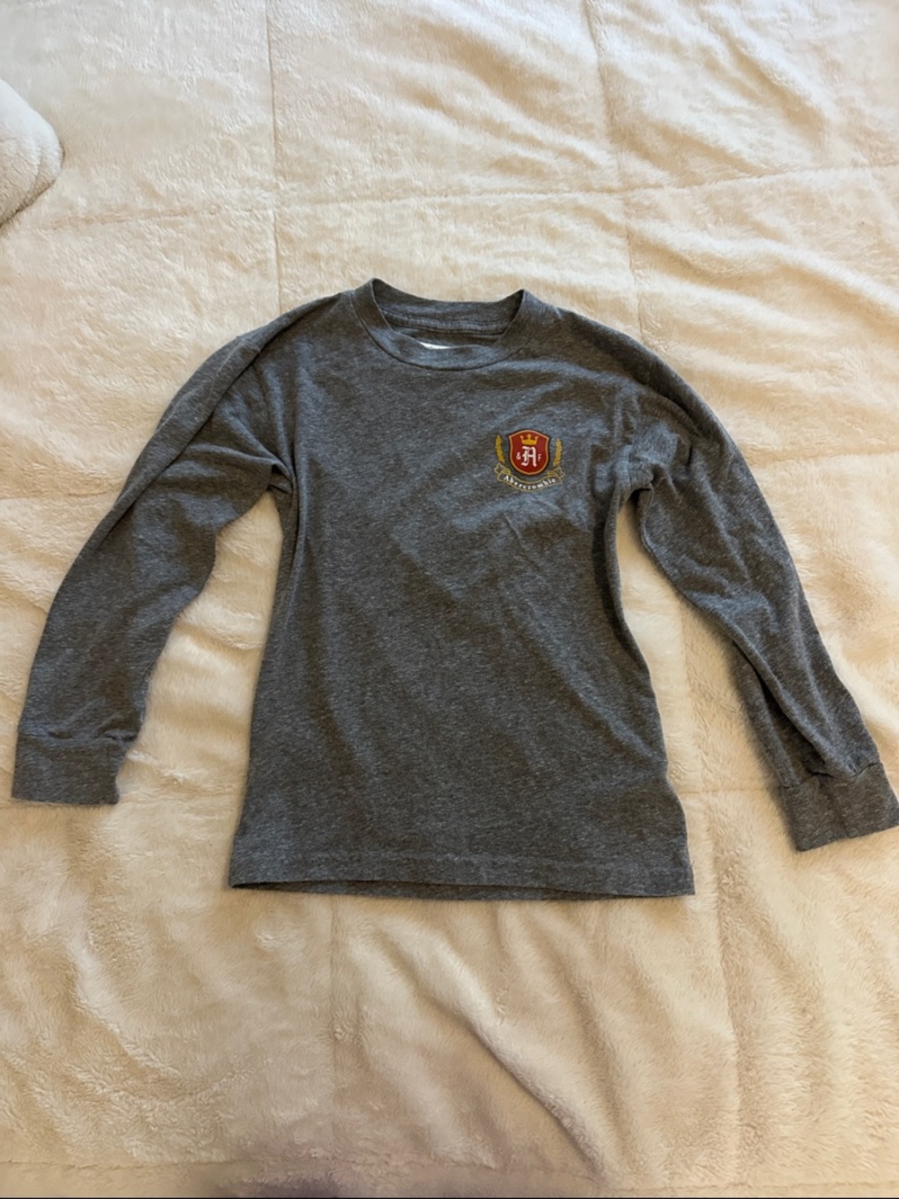 abercrombie kids Gray Long-Sleeve Crewneck with Embroidered Crest